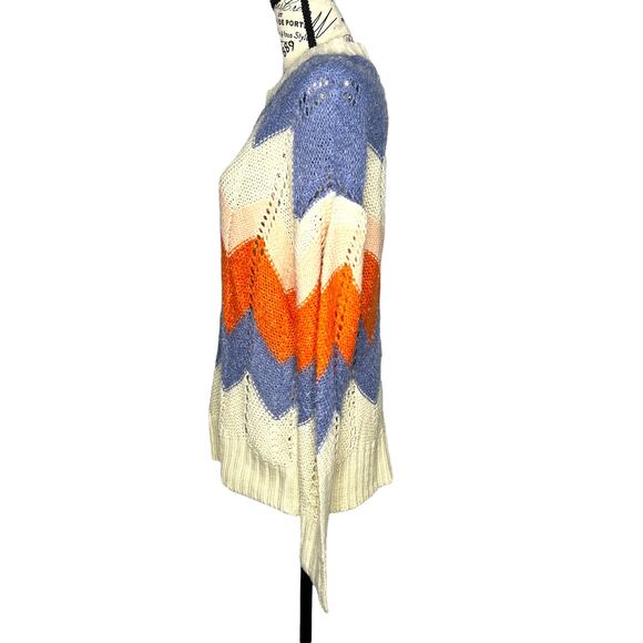 Vero Moda (L) Birch Chevron Colorblock Crochet Lightweight Sweater Crewneck - Picture 4 of 9